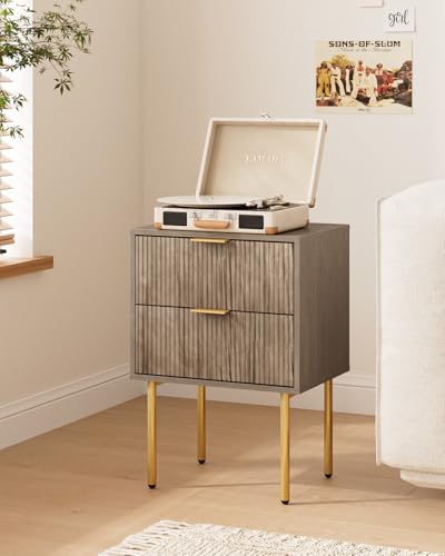 Nightstand,Small Bedside Table with Gold Frame,Grey Night Stand,Bedside Furniture,Side Table with 2 Drawers for Bedroom,Living Room (2Drawers, Grey) - color: Grey, style: 2Drawers