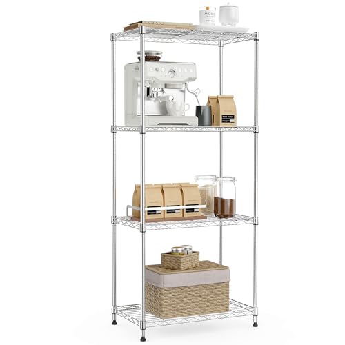 IZEUK 4-Tier Chrome Metal Storage Shelves, Adjustable Wire Shelving Unit Organizer for Kitchen, Bathroom, Home, 1000 lbs, 13.7" D x 23.6" W x 53.4" H - color: Chrome, size: 4-Tier,13.7" D x 23.6" W x 53.4" H