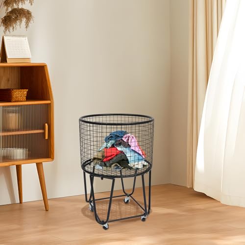 Wire Metal Deep Set Rolling Laundry Basket,Wire Laundry Basket With Wheels | Mesh Wire Laundry Basket Storage Cart for Bathroom Bedroom Dirty Clothes Storage (G) - size: G