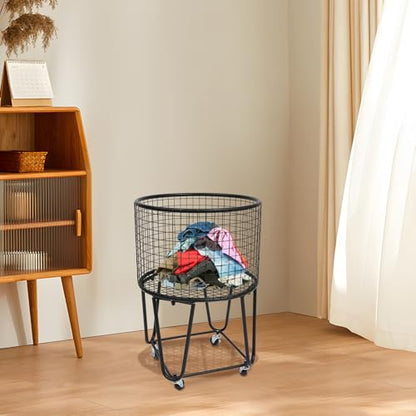 Wire Metal Deep Set Rolling Laundry Basket,Wire Laundry Basket With Wheels | Mesh Wire Laundry Basket Storage Cart for Bathroom Bedroom Dirty Clothes Storage (G) - size: G