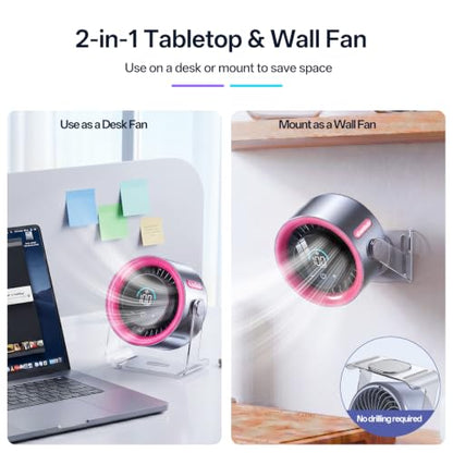 USB Desk Fan for Bedroom: 100 Speeds Digital Display Quiet Portable Fan with Turbo Airflow, 120° Rotating Small Rechargeable Battery Desktop & Wall-Mounted Fans for Bedroom Home Office - color: Pink
