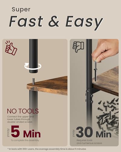 VASAGLE Superfast Toolless Assembly, 4-Tier Shelf for Living Room, Standing Shelf, Bookshelf, Bedroom, Kitchen, 9.4 x 15 x 41.3 Inches, Rustic Brown and Ink Black ULLS152K01 - color: Rustic Brown + Ink Black, size: 4 Tiers (15"W)