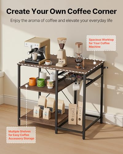 VEVOR Bakers Rack, 35.4 inch Width Microwave Stand,Kitchen Stand with X-Shaped Support Bar & 5 S-Shaped Hooks,Kitchen Storage Shelf for Dish Storage, Spice Jars, Coffee Bar Organization - size: 35.4 x 15.7 x 35.4