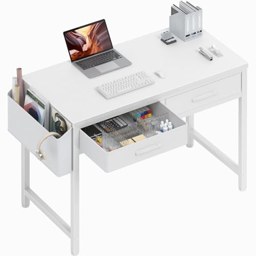 DLisiting 32 Inch Small White Desk with 2 Drawers, Study Writing Computer Desk with Storage Drawer for Bedroom Home Office, Vanity Table Without Mirror for Girls Small Spaces - color: White, size: 31.5"