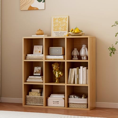 OSCHF 9-Cube Storage Shelf Bookcase - Wooden 3-Tier Floor Standing Open Bookshelf for Home and Office, Display Cabinet, Oak - color: Oak, size: 9-Cube