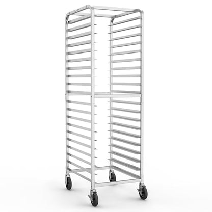 TenUp 20-Tier NSF Aluminum Sheet Pan Rack, Commercial Bakery Cooling & Storage Cart with Wheels, Heavy-Duty Bun Rack – 26" L x 20" W x 69" H - size: Full Size 20-Tier