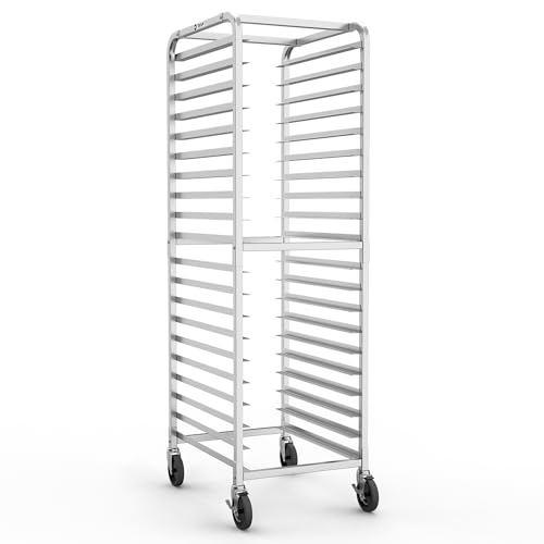TenUp 20-Tier NSF Aluminum Sheet Pan Rack, Commercial Bakery Cooling & Storage Cart with Wheels, Heavy-Duty Bun Rack – 26" L x 20" W x 69" H - size: Full Size 20-Tier