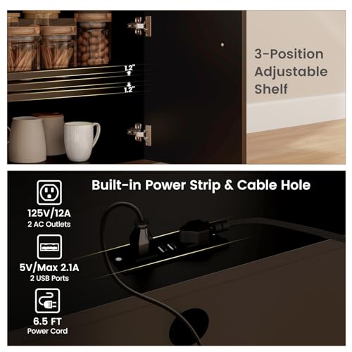 Giantex Rolling Kitchen Island Cart with Drop Leaf, Power Outlet, Spice Rack, 12 Wine Rack, Glass Holder, Drawer, Storage Cabinet, Towel Rack, Island Table for Breakfast Coffee Bar (Black & Natural) - color: Black & Natural