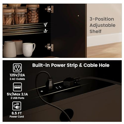 Giantex Rolling Kitchen Island Cart with Drop Leaf, Power Outlet, Spice Rack, 12 Wine Rack, Glass Holder, Drawer, Storage Cabinet, Towel Rack, Island Table for Breakfast Coffee Bar (Black & Natural) - color: Black & Natural