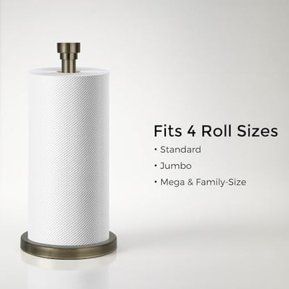 Paper Towel Holder Countertop, Freestanding Paper Towel Stand with Weighted Non-Slip Base, Easy Assembly, Unique Decorative End Cap for Kitchen and Bathroom (Antique Bronze)