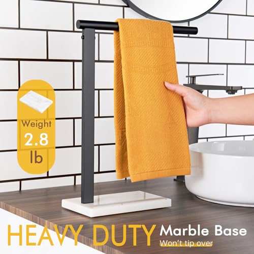 KOKOSIRI Hand Towel Rack Stand Towel Holder with Steady Marble Base for Bathroom Vanity Countertop, Matte Black Stainless Steel 15.7'' Height THS0006-BK - color: Matte Black, size: 1-Bar