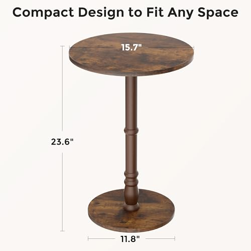 Homleke 16" Round Side Tables, Solid Wood Pillar with Wood Top & Base, Small Drink Accent Table for Living Room, Bedroom, Sofa & Office, Easy Assembly, Rustic Brown - color: Rustic Brown
