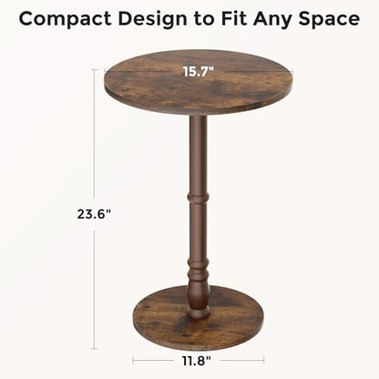 Homleke 16" Round Side Tables, Solid Wood Pillar with Wood Top & Base, Small Drink Accent Table for Living Room, Bedroom, Sofa & Office, Easy Assembly, Rustic Brown - color: Rustic Brown
