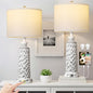 QiMH 26" Table Lamps Set of 2, Modern Bedside Lamps with USB A+C Ports, 3-Way Dimmable Touch Control & White Shade, Coastal White Gray Nightstand Lamp for Living Room Bedroom, Included 2700K LED Bulbs - color: Gray white