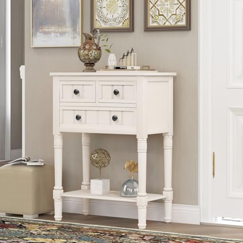 24'' Entryway Table, Small Console Table with Storage Drawers and Shelf, Hallway Table for Entryway Hallway Foyer, Farmhouse Solid Wood Frame (White) - color: White