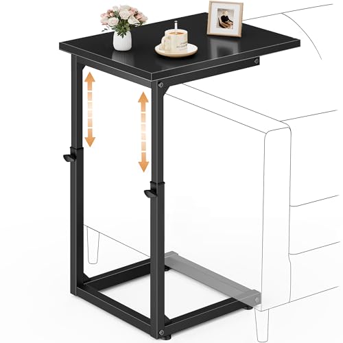 Vagusicc C-Shaped End Table for Couch, 33" Tall C Table Adjustable Height Side Table, Couch Side Tables with Metal Frame Slide Under Sofa, Sofa Table TV Tray for Living Room, Bedroom, Bedside, Black - color: Black, style: Ordinary