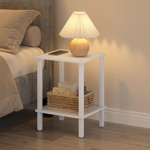 TUTOTAK End Table, Set of 2, Side Table, Nightstand, 2-Tier Storage Shelf, Sofa Table for Small Space, Living Room, Bed Room TB01BW035 - color: Pure White