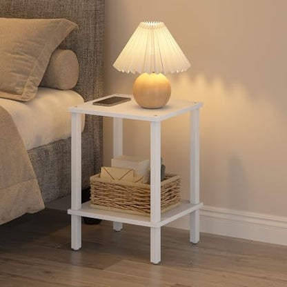 TUTOTAK End Table, Set of 2, Side Table, Nightstand, 2-Tier Storage Shelf, Sofa Table for Small Space, Living Room, Bed Room TB01BW035 - color: Pure White