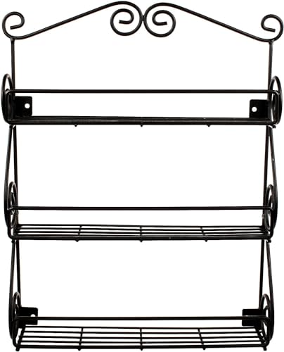 FitWell Scroll Wall Mount Spice Rack, 3-Tier, Traditional Spice Rack Cabinet & Kitchen, Beauty & Nail Polish Organizer for Bathroom, Scroll Wall-Mounted (Black) - color: Black