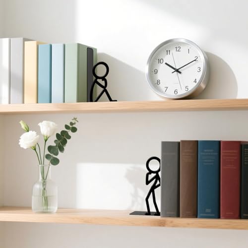 Metal Bookends Thinker People Book Ends for Shelves | Figurine Bookends Decorative Unique Desk Bookend Black Book Stopper for Home Reading Bookshelf Decor Book Lovers Gift - style: Thinker People