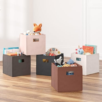 RiverRidge Folding Storage Bins - 2-pack of 10in Tall Charcoal Gray Cubes | Fabric Bins, Set of 2 Storage Cubes, Cut-out Handles, Playroom Closet Organizer, Collapsible Cubby with Bottom Board Insert - color: 2 Charcoal Gray 10in H Bins