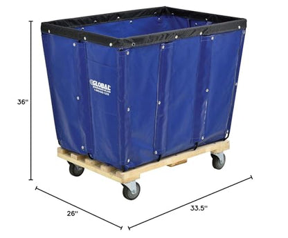 Global Industrial 12 Bushel, Blue Vinyl Basket Bulk Truck, Unassembled | 36"L x 26"W x 33-1/2"H, Rolling Laundry Cart, Commercial Material Handling Cart with 4" Casters - color: Blue