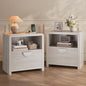 Fluted Nightstands Set of 2 with Charging Station, 23" Wide Wood Bedside Tables with Drawer and Open Compartment, Mid Century End Tables for Bedroom, Home Office, Gray Oak - color: Gray Oak, size: 2 pcs