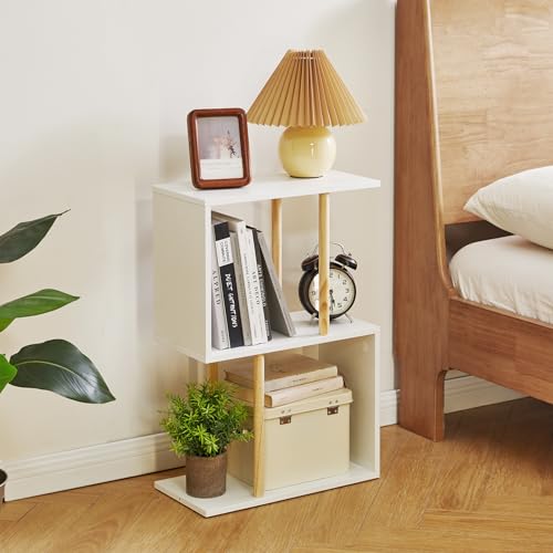 Aibiju Narrow Side Table with Open Storage Shelf, S-Shaped End Table, 3-Tier Nightstand, 23 inches High, Sofa Table for Small Spaces, White Side Table YD-ST003W - color: White