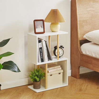 Aibiju Narrow Side Table with Open Storage Shelf, S-Shaped End Table, 3-Tier Nightstand, 23 inches High, Sofa Table for Small Spaces, White Side Table YD-ST003W - color: White