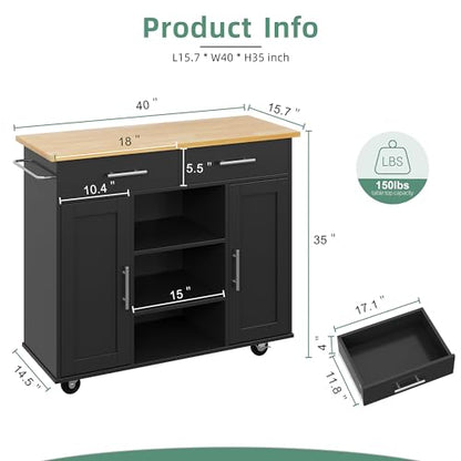 Shintenchi Kitchen Storage Island Cart with 3 Open Shelves, 2 Drawers and 2 Cabinets, Kitchen Cart on Wheels with Handle/Towel Rack, Black - color: Yellow