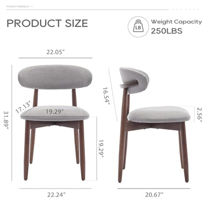 COLAMY Wooden Dining Chairs Set of 2, Modern Fabric Upholstered Dining Room Chair, Farmhouse Kitchen Chairs with Foot Pegs, Light Grey - color: Lightgrey, size: Set of 2