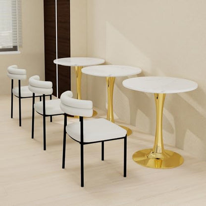 27.6" Marble Round Tulip Table, Mid-Century Modern Style Dining Table with Gold Pedestal Base for 2-4 People, Featuring A Marble Tabletop for Kitchen, Dining Room, Cafe (White) - color: White#gold