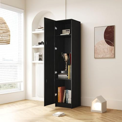 Slim Tall Storage Cabinet,Pantry Cabinet with Doors Shelves Small Space for Kitchen Living Room Bathroom, Black - color: 01 Black
