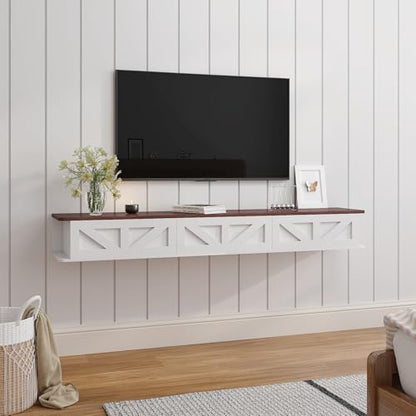 HedoAjim White Floating TV Stand for 43 55 65 70 inch TV, Entertainment Center Media TV Console Shelf and Storage Drawers for Wall for Living Room Bedroom