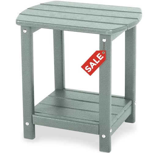 Adirondack Square Outdoor Side Table,2-Tier Storage Patio Side Table, HDPE End Tables for Backyard Pool Porch Garden Lawn - color: Lightgrey, size: a:Oval 2-Tier