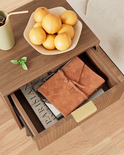 Fluted Nightstand, Modern Bedside Table with Storage Drawer, Wood Night Stand Side End Table for Bedroom, Living Room, Office (Walnut) - color: Walnut