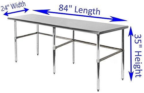 24 in. x 84 in. Open Base Stainless Steel Work Table | Residential & Commercial | Food Prep | Heavy Duty Utility Work Station | NSF - size: 84 in. Length x 24 in. Width
