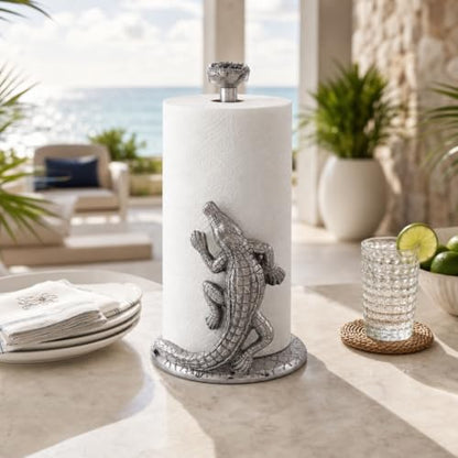Arthur Court Alligator Paper Towel Holder Aluminum Metal 12.5 inch Stylish Kitchen Decor - size: 12.5 x 7 inches