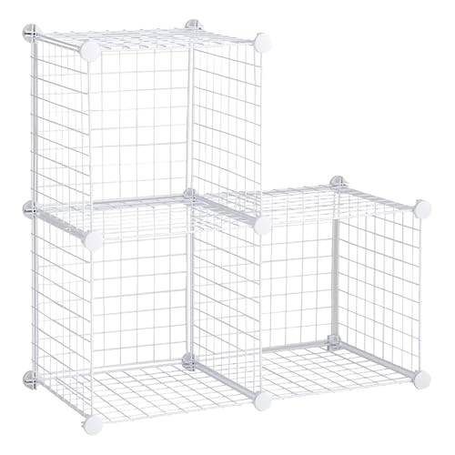 Rubbermaid 3 Piece Storage Wire Stackable Cube Set Easy Assemble White for Closet/Bookshelf/Toys Multi-Use Home Organizer - style: Storage Cubes