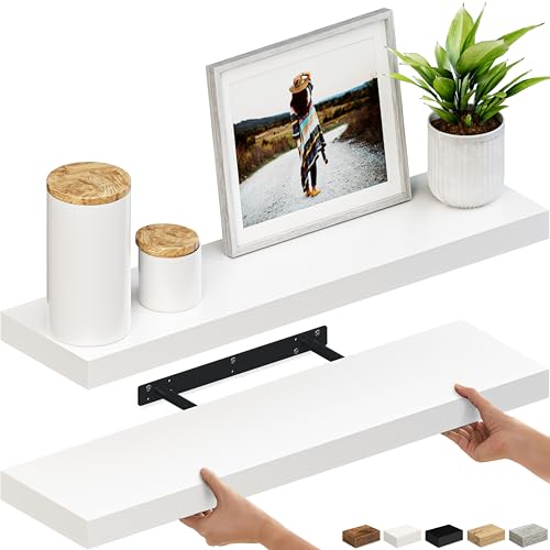 Ballucci Floating Shelves, 36" Wood Wall Shelf Set of 2, with Invisible Brackets for Bathroom, Living Room, Bedroom, Kitchen, Nursery, 6" Deep, White - color: White, size: 35.4 inches