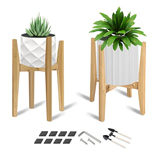 OERGKE 2 PACK Adjustable Plant Stand Indoor, Bamboo Mid Century Modern Plants Stands, Corner Flower Holder for Living Room, Fits 8 to 12 Inches Pots, (Pot & Plant Not Included)(Nature) - color: Nature