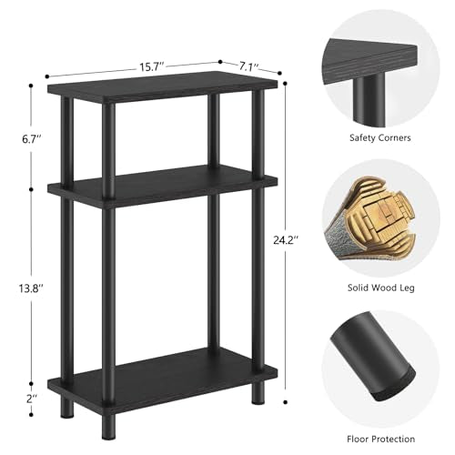 Apicizon Small Narrow Side Table, 3-Tier Skinny End Table with Storage Shelf, Slim Nightstand Bedside Table for Small Spaces, Living Room, Bderoom, Black - color: Black, style: Narrow Side Table