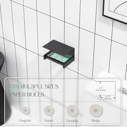 KOKOSIRI Roll Paper Holder Spring Loaded Tissue Paper Holder Bathroom Toilet Roll Holder with Shelf Wall Mounted Stainless Steel Matte Black B2012BK - color: Matte Black, size: With Shelf