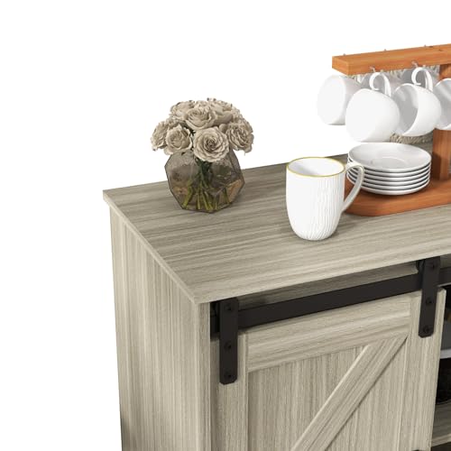 Panana Sliding Barn Door Buffet Sideboard Storage Cabinet Coffee Bar Kitchen Farmhouse Style (Oak) - color: Oak