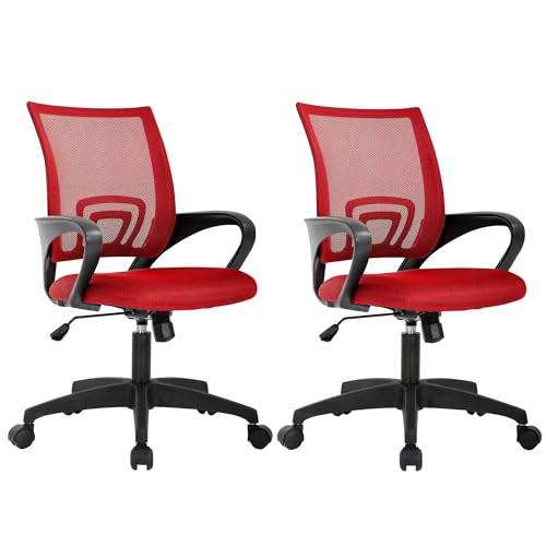 BestOffice Home Office Chair Ergonomic Desk Chair Mesh Computer Chair with Lumbar Support Armrest Executive Rolling Swivel Adjustable Mid Back Task Chair,Red - color: Red, style: pack of 2