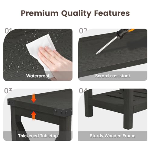 Hadulcet Farmhouse End Tables Living Room Set of 2 - Narrow Side Table with Charging Station, Slim Nightstand for Small Space, Skinny Bedside Table, Sofa Side Table with Storage Shelf, Black - color: Classic Black