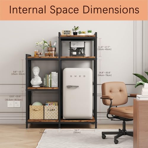 YCHF 6-Tier Kitchen Bakers Rack, Utility Storage Shelf, Mini Fridge & Microwave Oven Stand Table, Coffee Bar, Adjustable Shelves Freestadning for Kitchen Home Office - color: Rust Brown