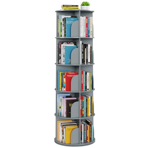 SpaceAid 5 Tier Rotating Bookshelf Tower, Spinning Bookcase Lazy Susan, Revolving 360 Book Shelf Storage Round Carousel, Vertical Rotate Turning Spiral Corner Organizer, Gray - color: Grey, size: 5 Tier, 62.2" H