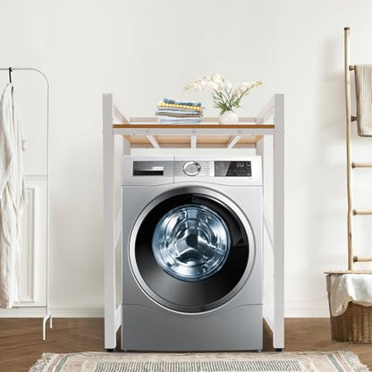 Over Washer and Dryer Shelves,Dryer Storage Shelf,3 Tiers Laundry Room Storage and Organizer Standing Shelf,Height Adjustable Laundry Room Shelves, Load-Bearing Capacity 22lbs (White+Yellow) - color: White+yellow
