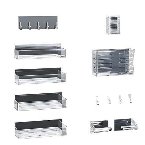 Magnetic Spice Rack for Refrigerator,8 Pack Magnetic Shelf,Fridge Magnet Organizer with Paper Towel Holder,Utensils Racks,Hook Rack,Deepened Basket,Fridge Organizers and Storage Clear(8 Pack) - color: Clear, size: 8 Pack